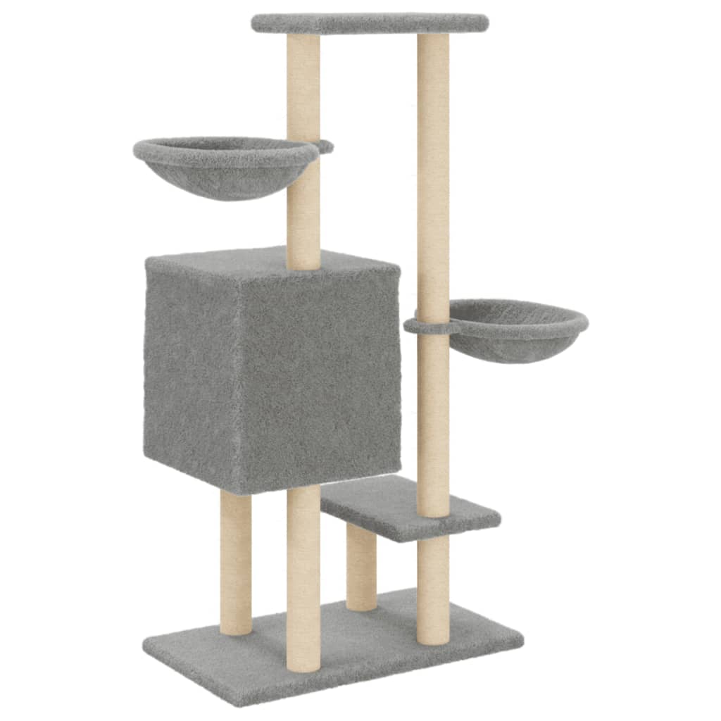 Világosszürke macskabútor szizál kaparófákkal 117 cm - Image 5