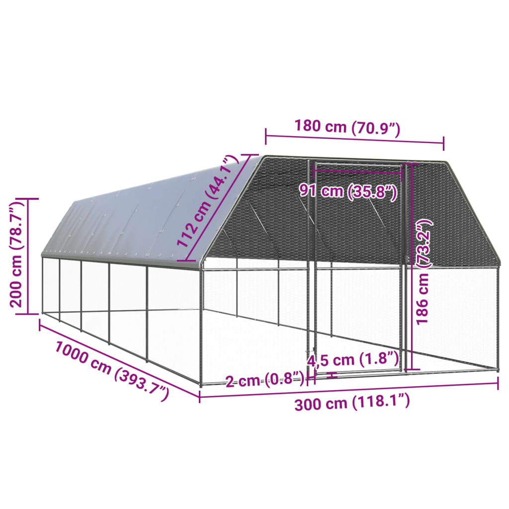 Kültéri horganyzott acél tyúkól 3 x 10 x 2 m - Image 5