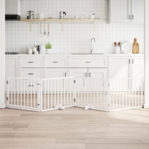 Fehér nyárfa 4 paneles összecsukható kutyakapu ajtóval 320 cm