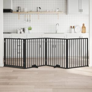 Fekete nyárfa 4 paneles összecsukható kutyakapu ajtóval 320 cm