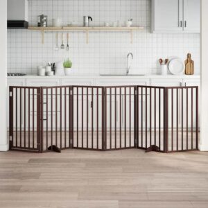 Barna, nyárfa kutyakapu összecsukható ajtóval, 6 panellel, 300 cm