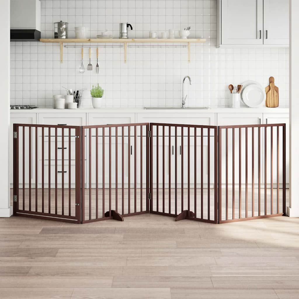 Barna nyárfa kutyakapu összecsukható ajtóval, 4 panellel, 320 cm