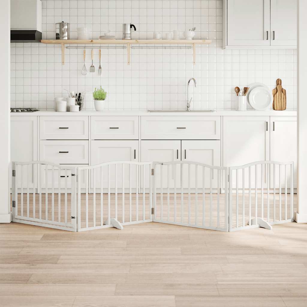 Fehér nyárfa 4 paneles összecsukható kutyakapu ajtóval 320 cm