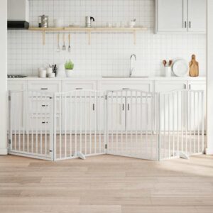 Fehér nyárfa 4 paneles összecsukható kutyakapu ajtóval 320 cm