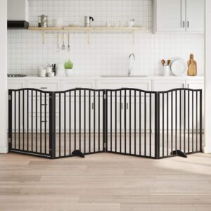 Fekete nyárfa 4 paneles összecsukható kutyakapu ajtóval 320 cm