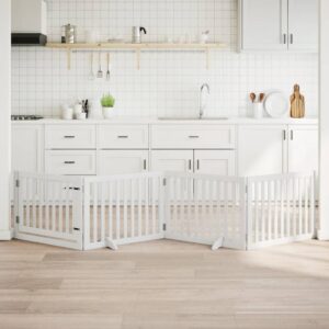 Fehér nyárfa 4 paneles összecsukható kutyakapu ajtóval 320 cm