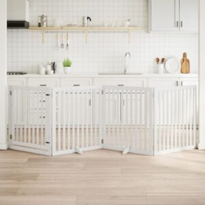 Fehér nyárfa 4 paneles összecsukható kutyakapu ajtóval 320 cm