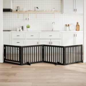 Fekete nyárfa 4 paneles összecsukható kutyakapu ajtóval 320 cm