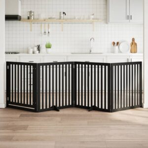 Fekete nyárfa 4 paneles összecsukható kutyakapu ajtóval 320 cm