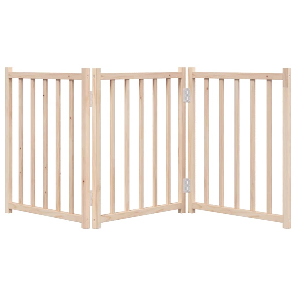 Tömör fenyőfa 3 paneles összecsukható kutyakapu 150 cm - Image 4