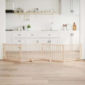 Tömör fenyőfa 4 paneles összecsukható kutyakapu ajtóval 320 cm