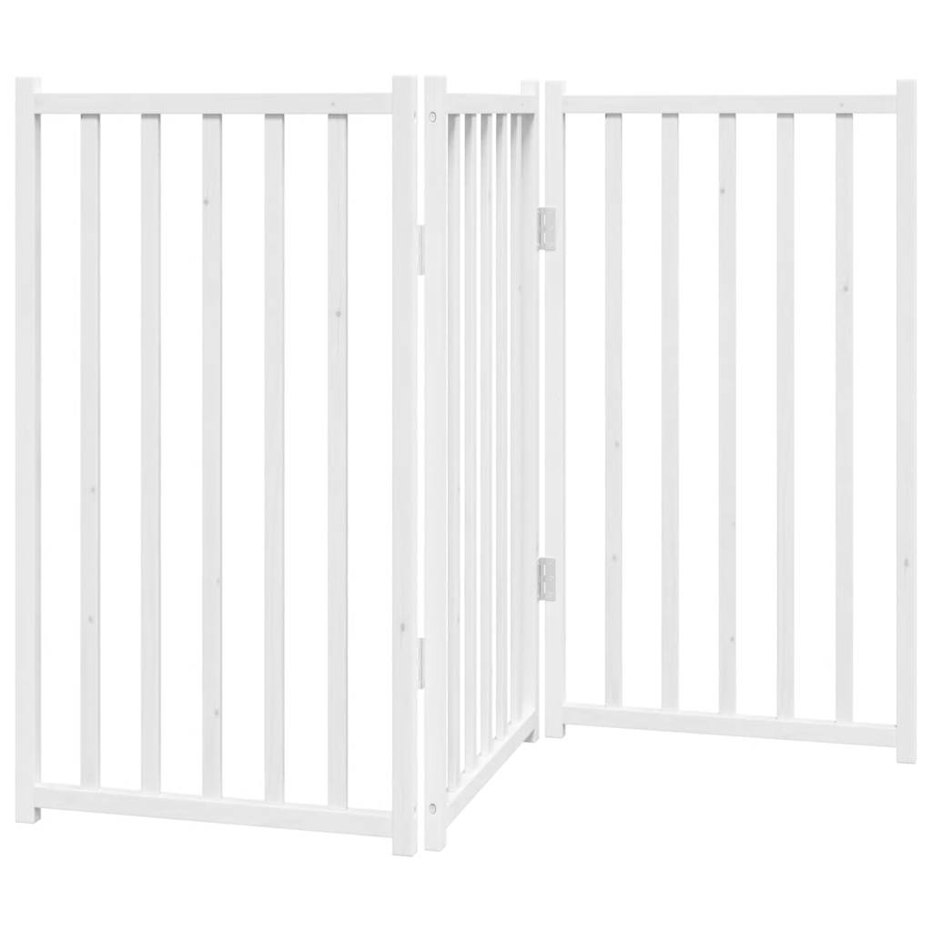 Fehér tömör fenyőfa 3 paneles összecsukható kutyakapu 150 cm - Image 2