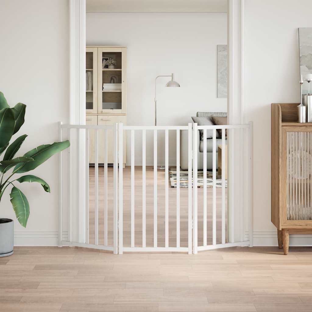 Fehér tömör fenyőfa 3 paneles összecsukható kutyakapu 150 cm - Image 3