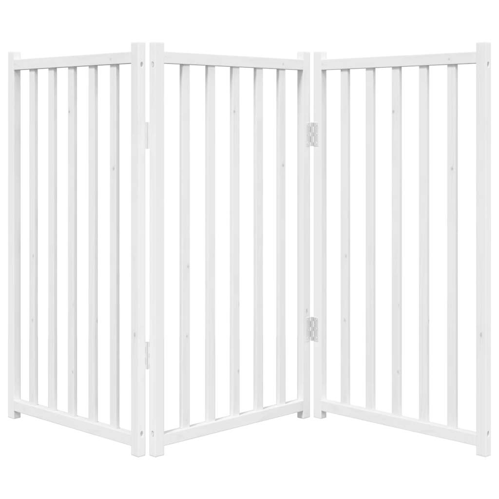Fehér tömör fenyőfa 3 paneles összecsukható kutyakapu 150 cm - Image 4