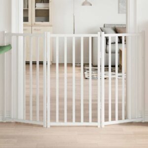 Fehér tömör fenyőfa 3 paneles összecsukható kutyakapu 150 cm