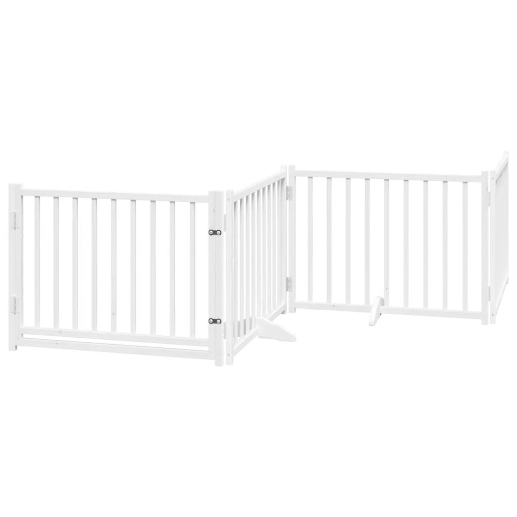 Fehér tömör fa 4 paneles összecsukható kutyakapu ajtóval 320 cm - Image 2
