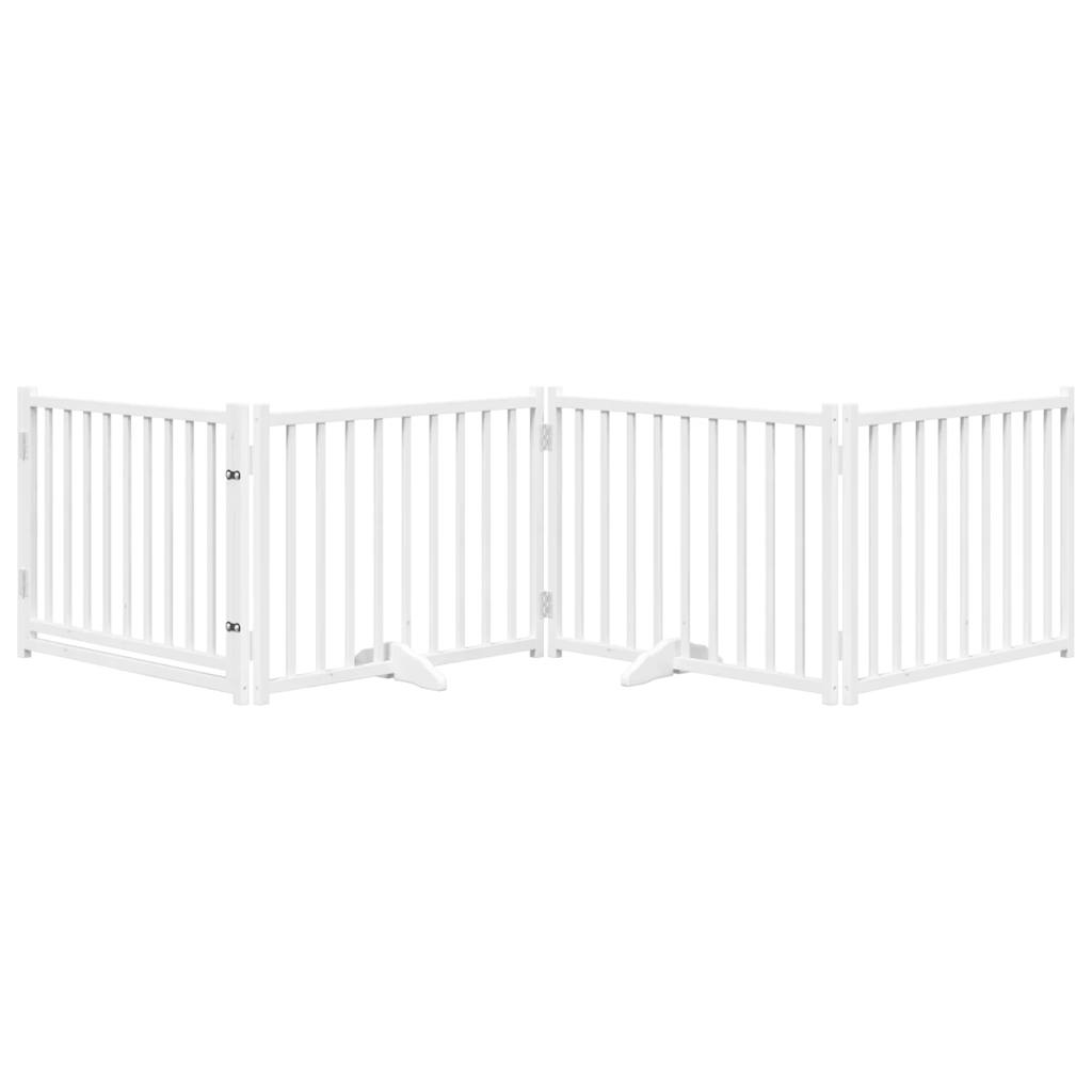 Fehér tömör fa 4 paneles összecsukható kutyakapu ajtóval 320 cm - Image 3