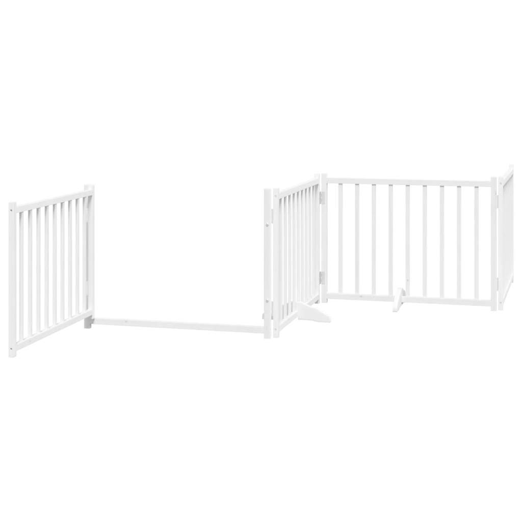 Fehér tömör fa 4 paneles összecsukható kutyakapu ajtóval 320 cm - Image 4