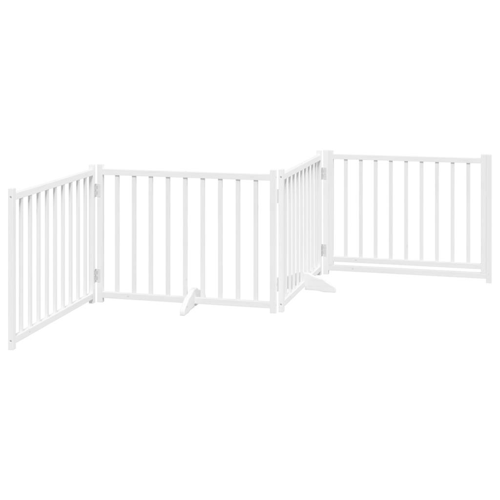 Fehér tömör fa 4 paneles összecsukható kutyakapu ajtóval 320 cm - Image 5