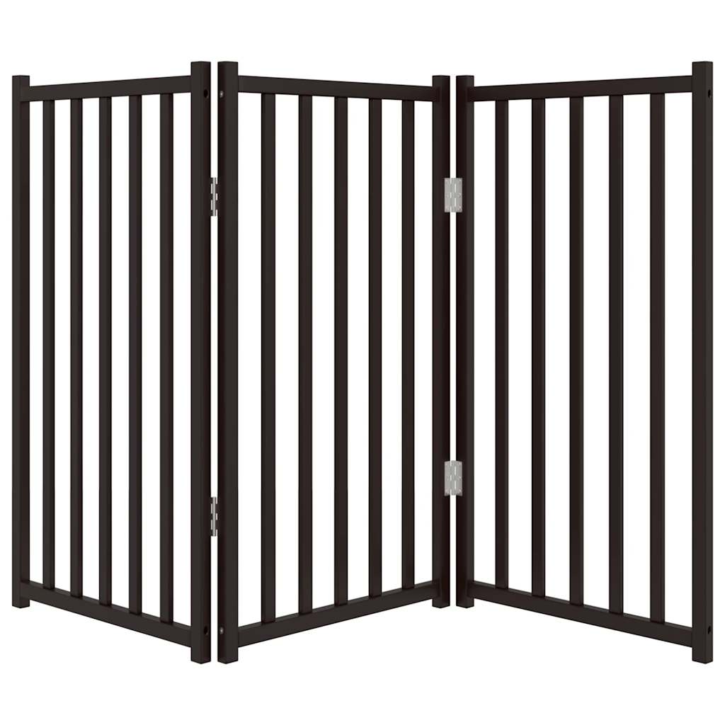 Fekete tömör fenyőfa 3 paneles összecsukható kutyakapu 150 cm - Image 4
