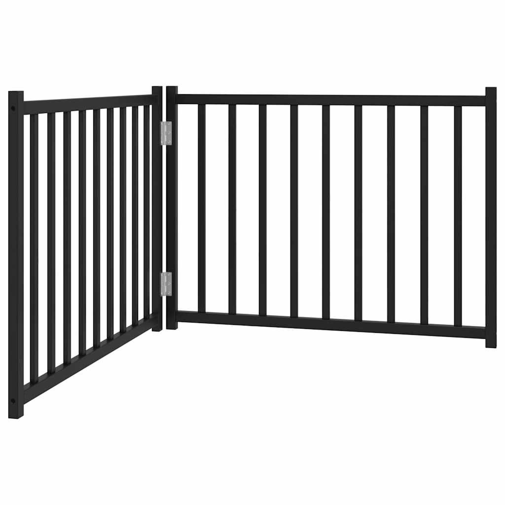 Fekete tömör fenyőfa 2 paneles összecsukható kutyakapu 160 cm - Image 2