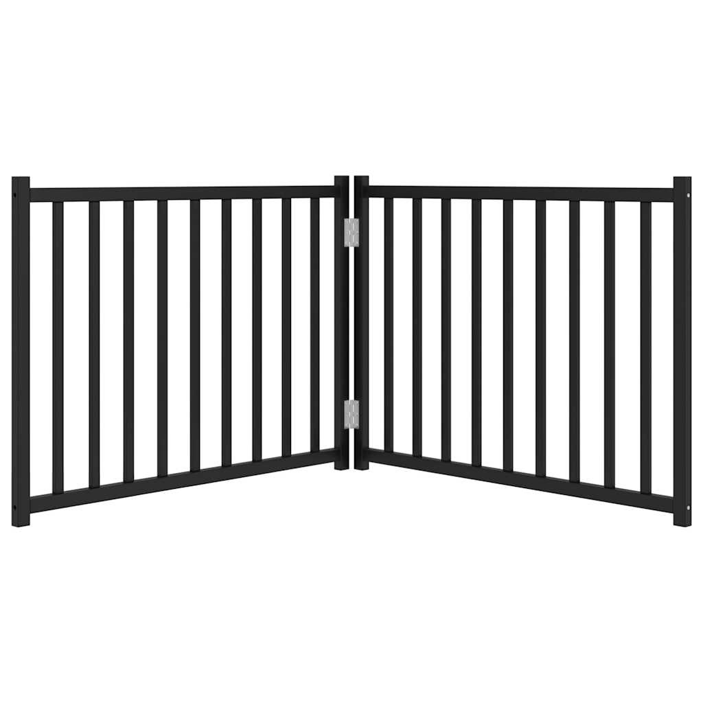 Fekete tömör fenyőfa 2 paneles összecsukható kutyakapu 160 cm - Image 4