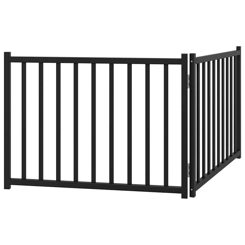Fekete tömör fenyőfa 2 paneles összecsukható kutyakapu 160 cm - Image 5