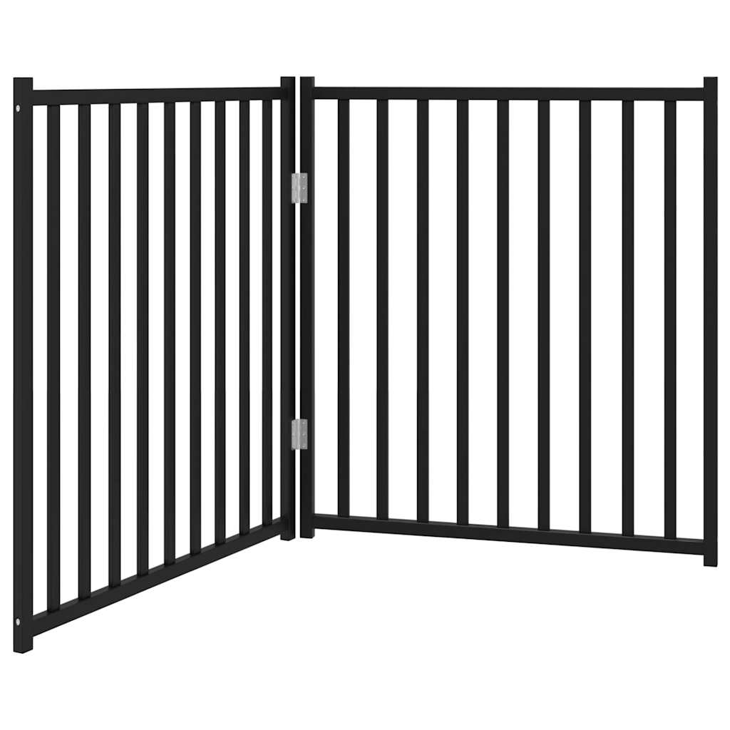 Fekete tömör fenyőfa 2 paneles összecsukható kutyakapu 160 cm - Image 2