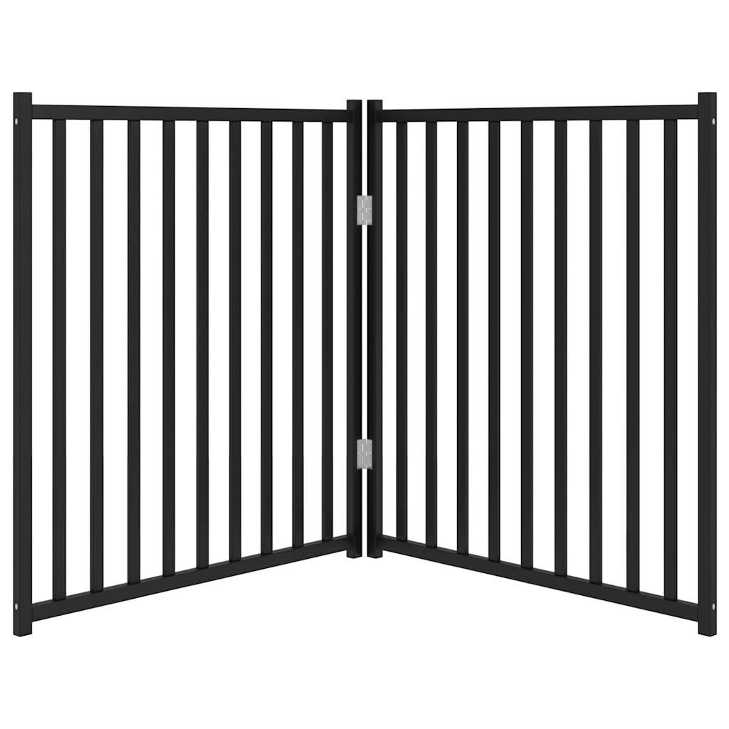 Fekete tömör fenyőfa 2 paneles összecsukható kutyakapu 160 cm - Image 4