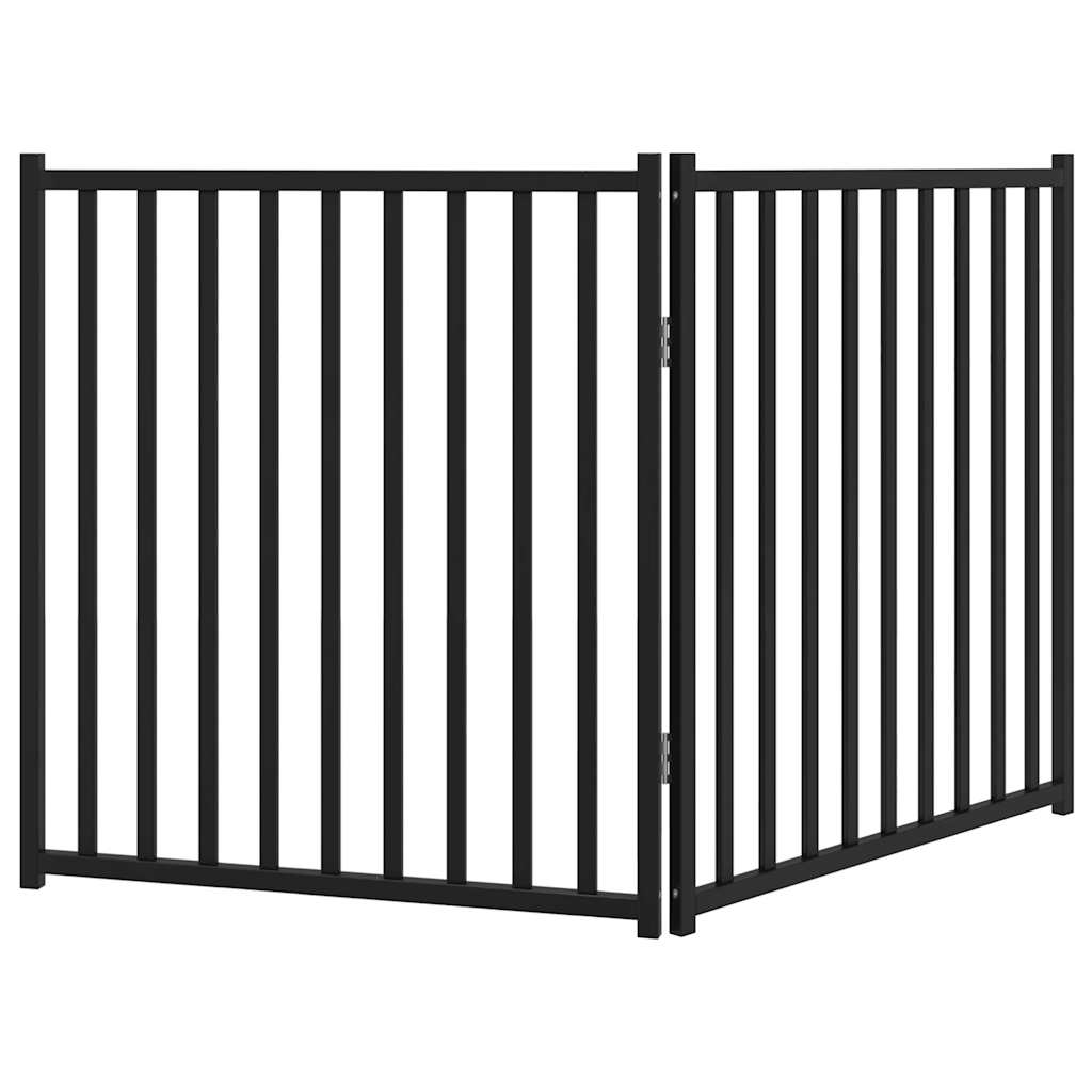 Fekete tömör fenyőfa 2 paneles összecsukható kutyakapu 160 cm - Image 5
