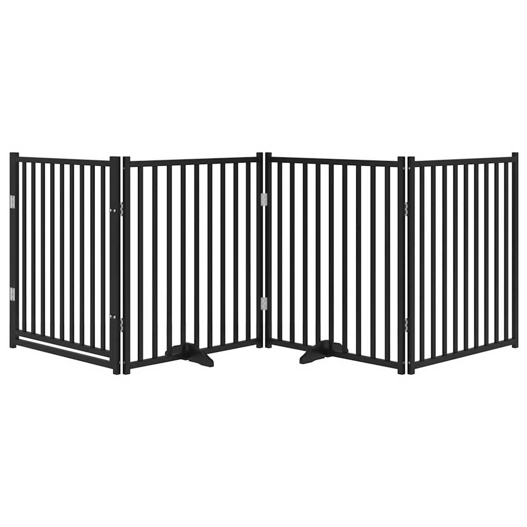 Fekete tömör fa 4 paneles összecsukható kutyakapu ajtóval 320cm - Image 3