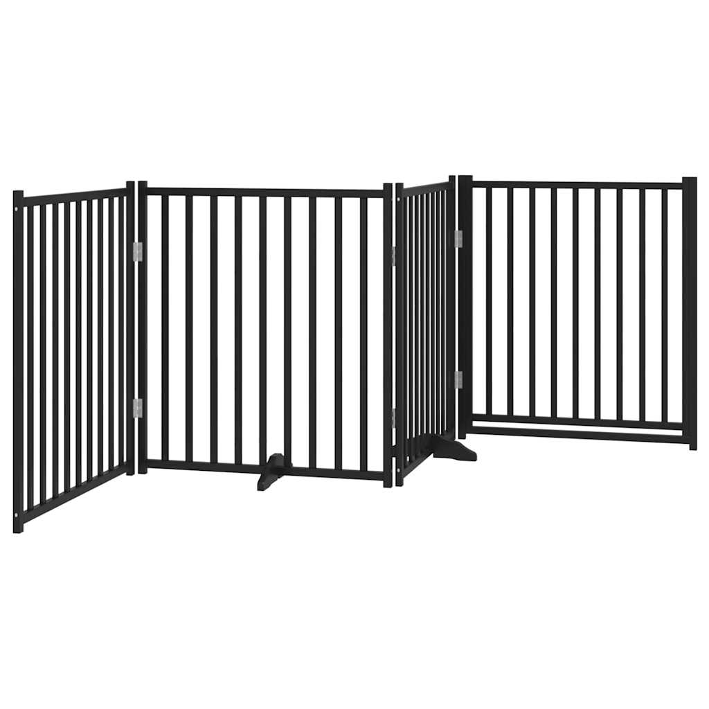 Fekete tömör fa 4 paneles összecsukható kutyakapu ajtóval 320cm - Image 5