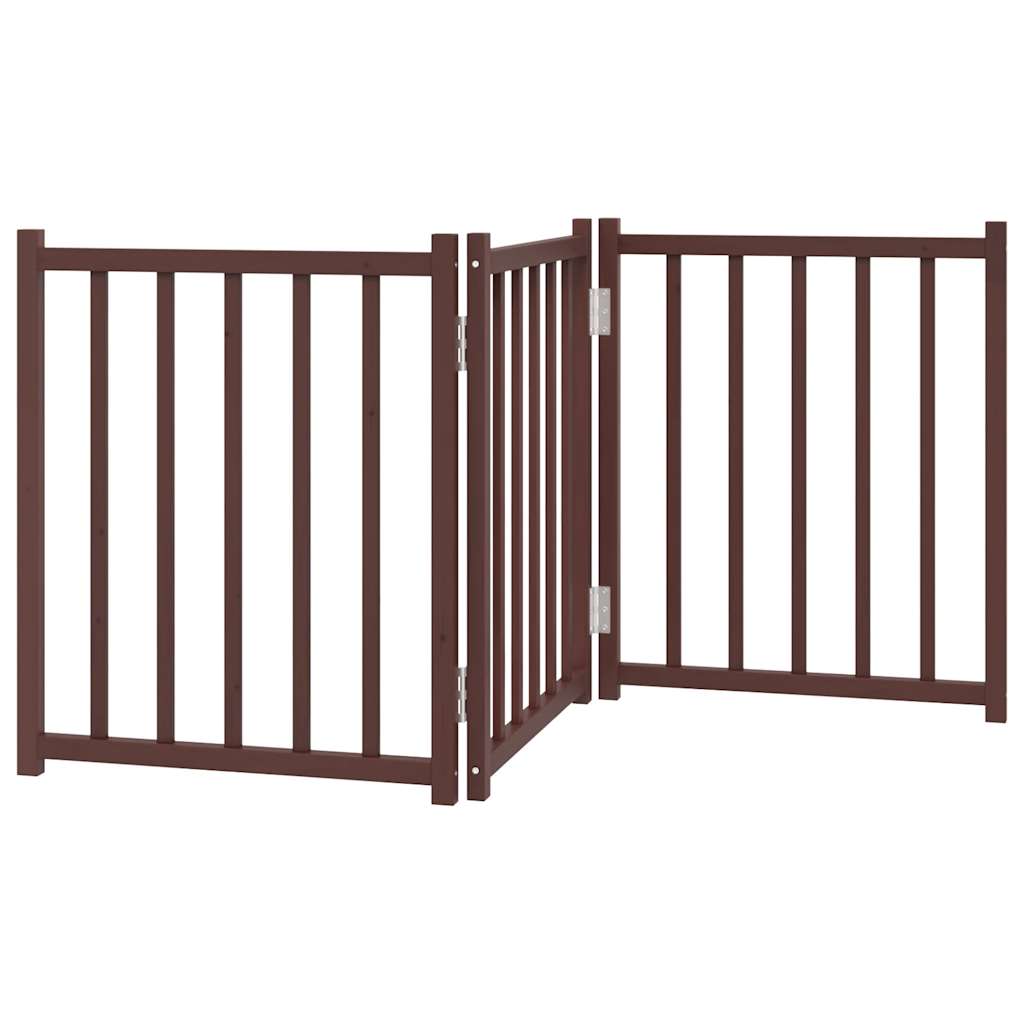 Barna tömör fenyőfa 3 paneles összecsukható kutyakapu 150 cm - Image 2