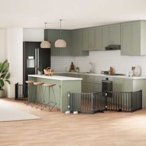 Fekete nyárfa 6 paneles összecsukható kutyakapu ajtóval 480 cm