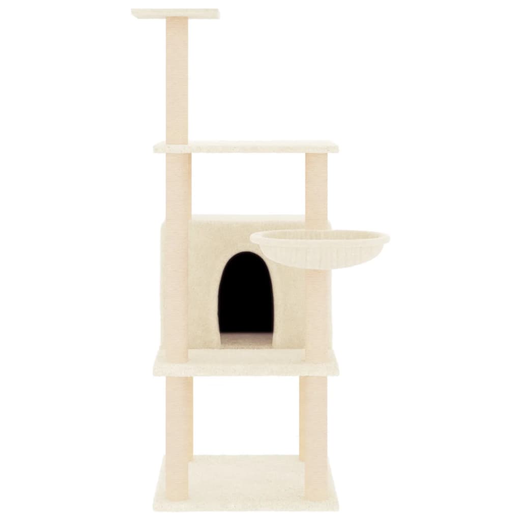 Krémszínű macskabútor szizál kaparófákkal 132 cm - Image 3
