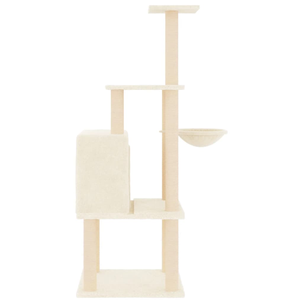 Krémszínű macskabútor szizál kaparófákkal 132 cm - Image 5