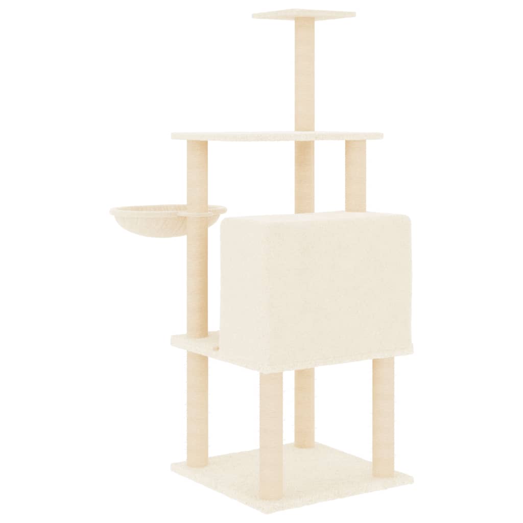Krémszínű macskabútor szizál kaparófákkal 132 cm - Image 4