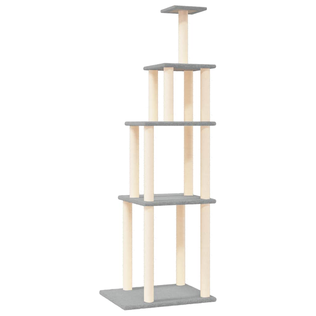 Világosszürke macskabútor szizál kaparófákkal 183 cm - Image 2