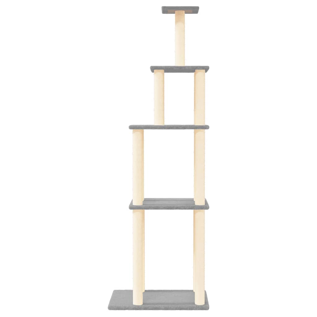 Világosszürke macskabútor szizál kaparófákkal 183 cm - Image 3