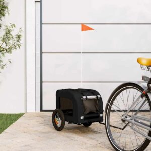 Fekete oxford szövet és vas kisállatszállító kerékpár-utánfutó