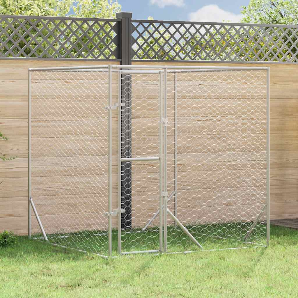 Ezüstszínű kültéri horganyzott acél kutyakennel 2x2x2 m
