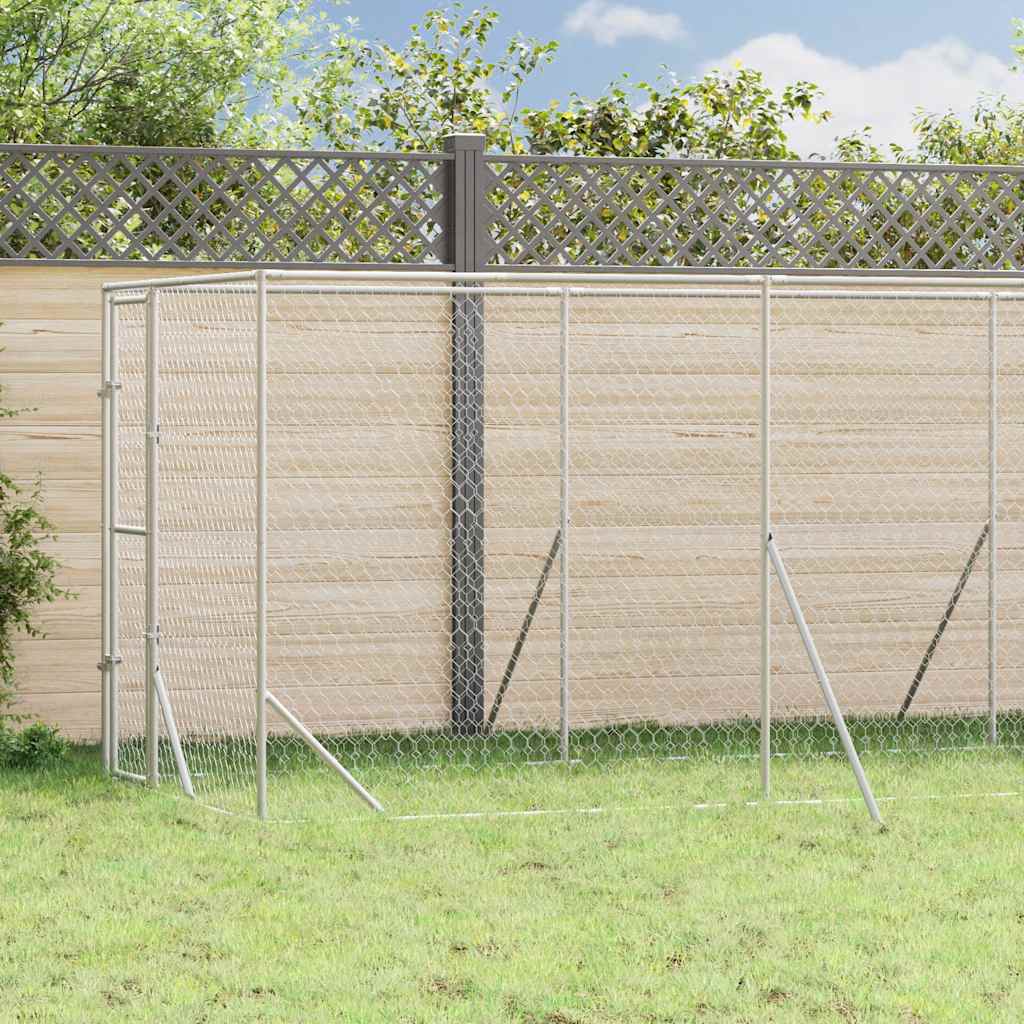 Ezüstszínű kültéri horganyzott acél kutyakennel 2x6x2 m