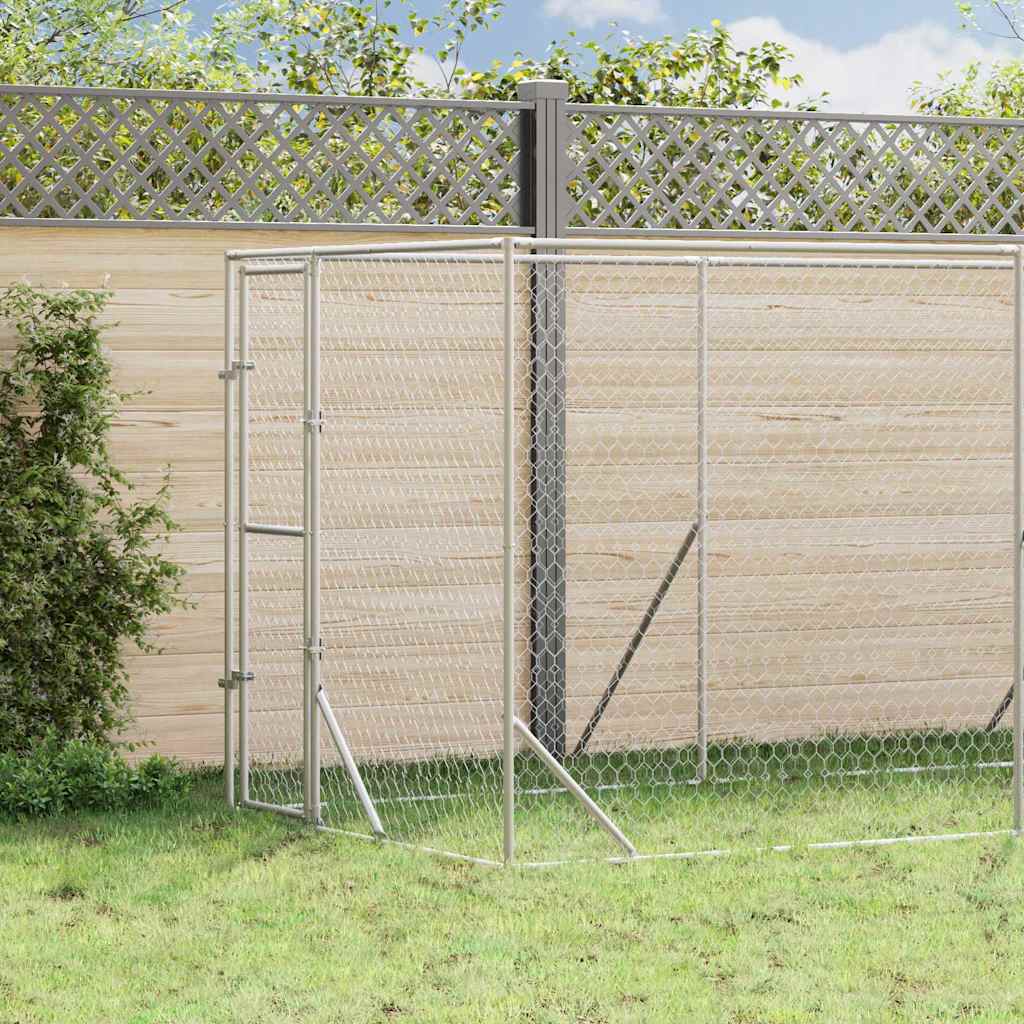 Ezüstszínű kültéri horganyzott acél kutyakennel 2 x 14 x 2 m