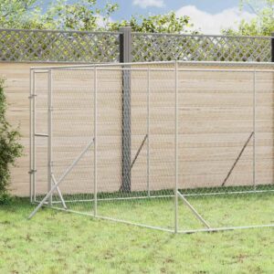 Ezüstszínű kültéri horganyzott acél kutyakennel 4x8x2 m