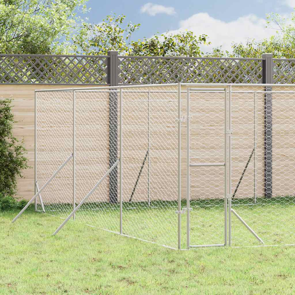 Ezüstszínű kültéri horganyzott acél kutyakennel 6x6x2 m