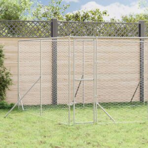 Ezüstszínű kültéri horganyzott acél kutyakennel 8x4x2 m