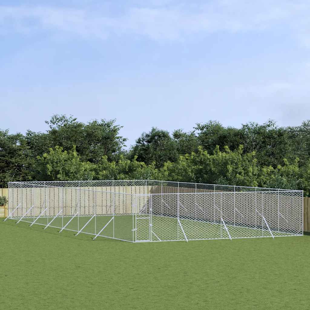 Ezüstszínű kültéri horganyzott acél kutyakennel 8 x 16 x 2 m