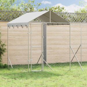 Ezüstszínű horganyzott acél kutyakennel tetővel 6x2x2,5 m