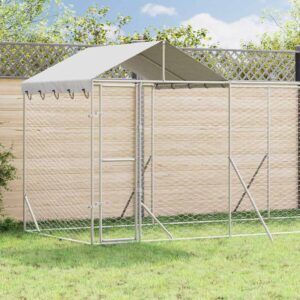 Ezüstszínű horganyzott acél kutyakennel tetővel 14x2x2,5 m