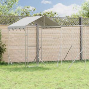 Ezüstszínű horganyzott acél kutyakennel tetővel 6x6x2,5 m